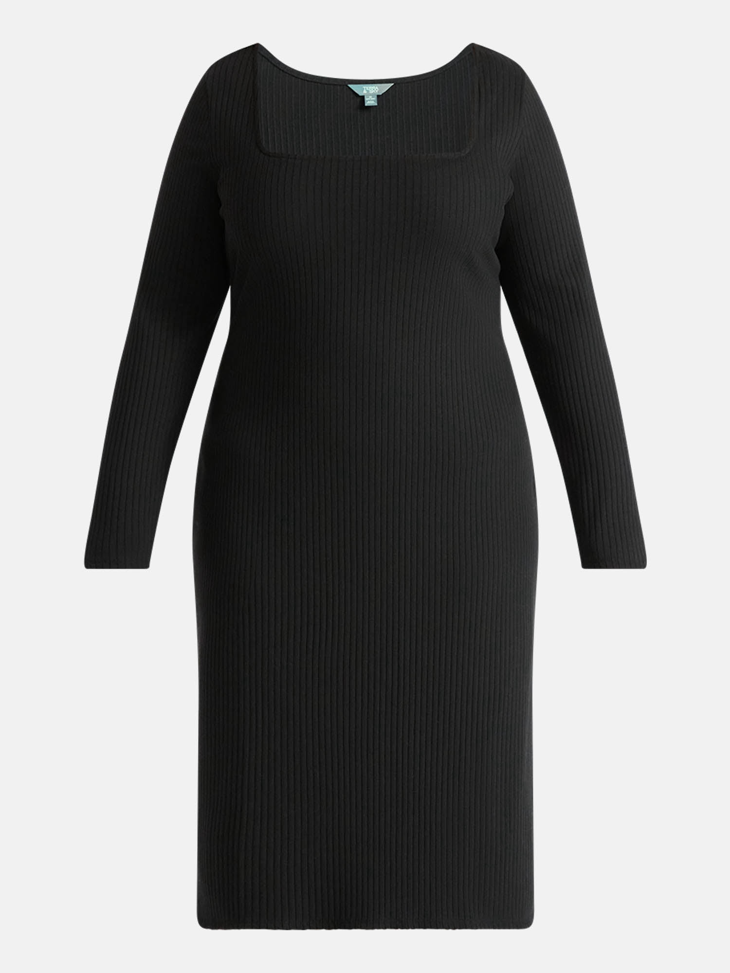 Terra & Sky Women’s Plus Ribbed Knit Midi Dress with Long Sleeves, Sizes 0X-4X