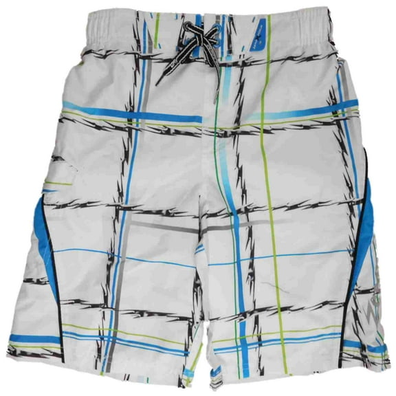 Boys White Plaid Cargo Swim Trunks Board Shorts 7