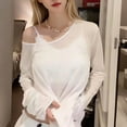 thumbnail image 2 of AGWOLF Women's Sheer Mesh Bikini Cover Ups Off The Shoulder Tops Long Sleeve See Through Shirts Going Out Beach Swimsuits Coverups White XL, 2 of 10