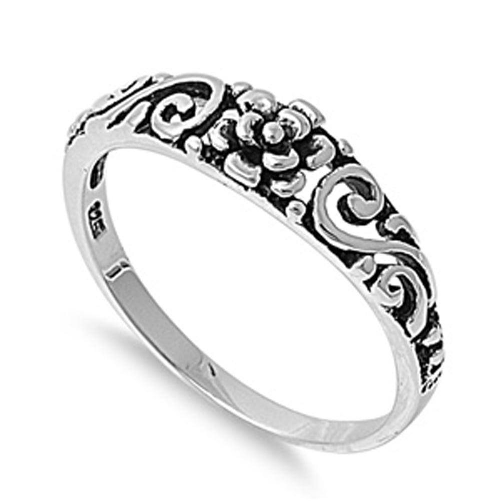 Sterling Silver Women's Plain Flower Ring Promise 925 Band 5mm Jewelry Female Male Unisex Size 10