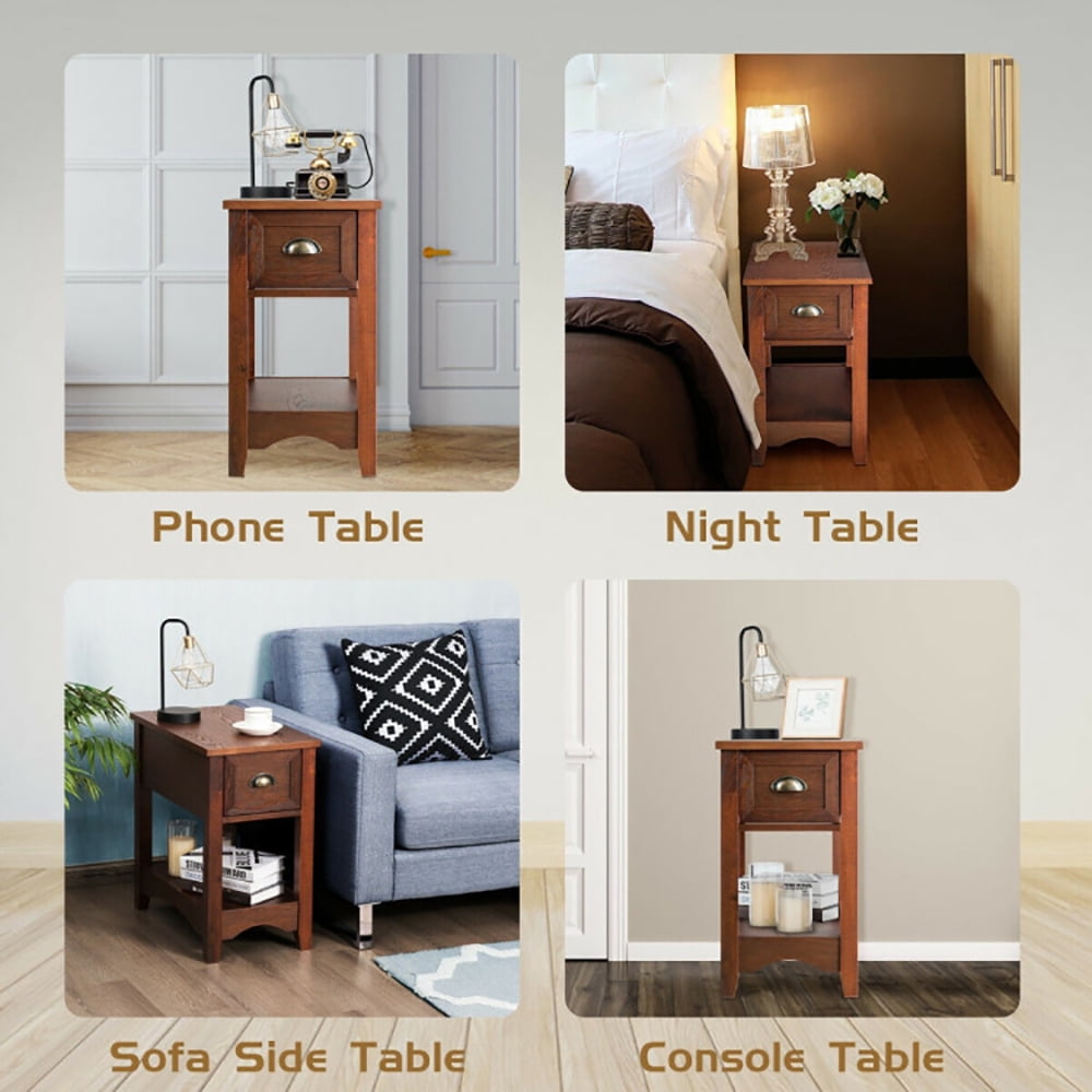 Finihen Set of 2 Side End Table, Bed Side Tables, Contemporary Side End Table with Drawer, for Living Room, Bedroom, Walnut Finihen Set of 2 Side End Table, Bed Side Tables, Contemporary Side End Table with Drawer, for Living Room, Bedroom, Walnut