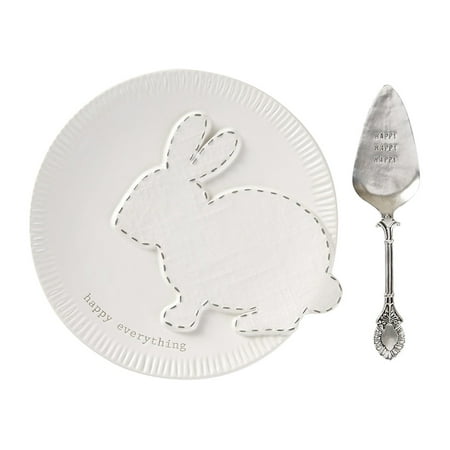 Silver Plated Server - Ceramic Easter Bunny Dessert Plate Set, White, Arrives gift boxed with stamped silver-plate