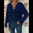 thumbnail image 4 of Sudadera con Capucha de Larga de Punto Gofre para Mujer, con Cordón, Botones, Cuello en V, Informal, con Capucha. Azul Marino L, 4 of 9