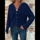 thumbnail image 4 of Sudadera con Capucha de Larga de Punto Gofre para Mujer, con Cordón, Botones, Cuello en V, Informal, con Capucha. Azul Marino L, 4 of 9