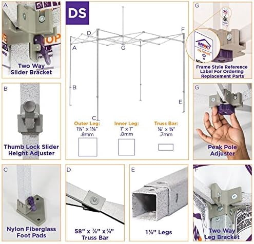 Impact Canopy 5x5 Pop Up Canopy Tent, Lightweight Powder Coated Steel Frame, Straight Leg, White