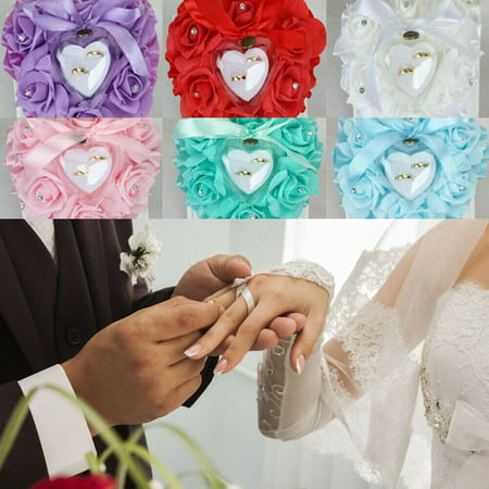 Wedding Ceremony White Satin Crystal Rose Flower Ring Pillow 6 Color To (Best Crystal To Put Under Pillow)