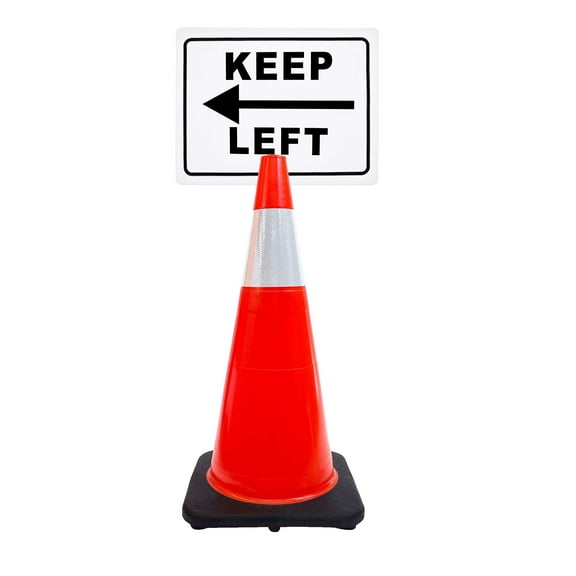 RK-Safety 28" Orange Cone, Black base With One 6" Reflective Tape, Plus Cone Sign 12 “Keep Left”, (Cone-2 ea   Cone Sign-2 ea)