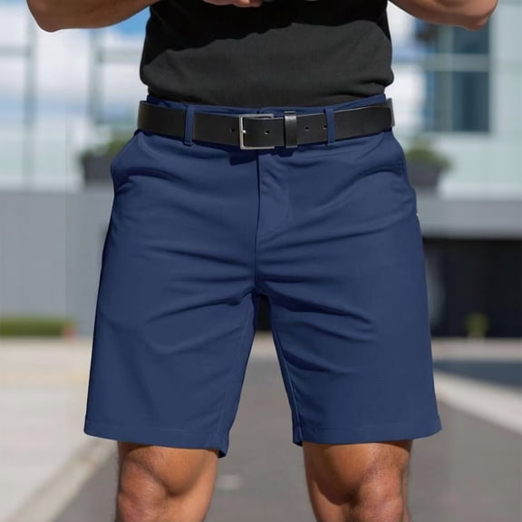 Mens Golf Shorts Stretch Waist Knee Length Running Shorts Classic Casual Summer Short Business Work Short with Pocket Dark Blue L