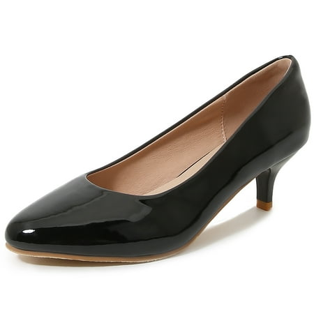 DADAWEN Women s Pumps Kitten Low Heels Round Toe Comfortable Wedding Dress Shoes Black 8.5 US