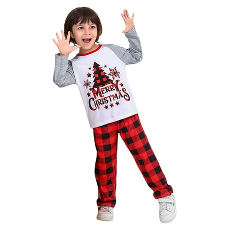 

Binpure Family Matching Christmas Sleepwear Christmas Tree Plaid Print Long-Sleeved Tops + Trousers/One-Piece Jumpsuit