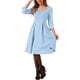 thumbnail image 4 of Vestido de cóctel A-Line de color sólido con escote corazón y mangas 3/4 para mujer Inspire Chic, azul claro, talla S, 4 of 5