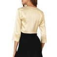 thumbnail image 3 of MODA NOVA Junior's Satin Cardigan Elegant 3/4 Sleeve Solid Bolero Shrug Tops Apricot S, 3 of 5