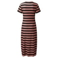 thumbnail image 6 of Jamsmile Womens Tshirts Dress Summer Stripe Print Maxi Short Sleeve V Neck Casual Loose Long Beach Split Dresses, 6 of 6