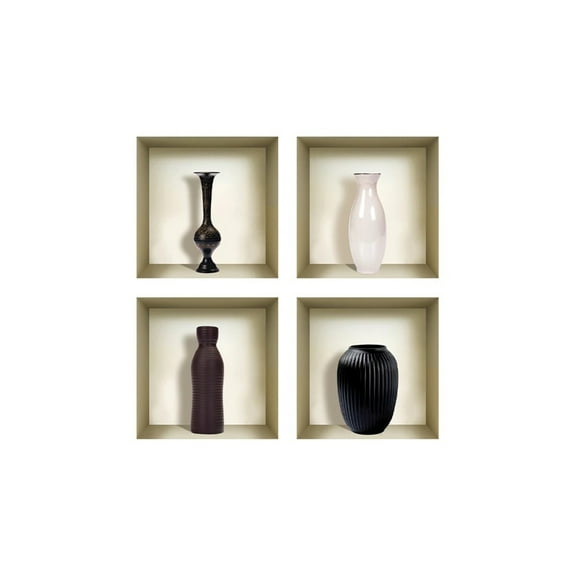 Mi Alma Black/White Vase 3D Niche Wall Art Decals - Removable Vinyl 4pcs