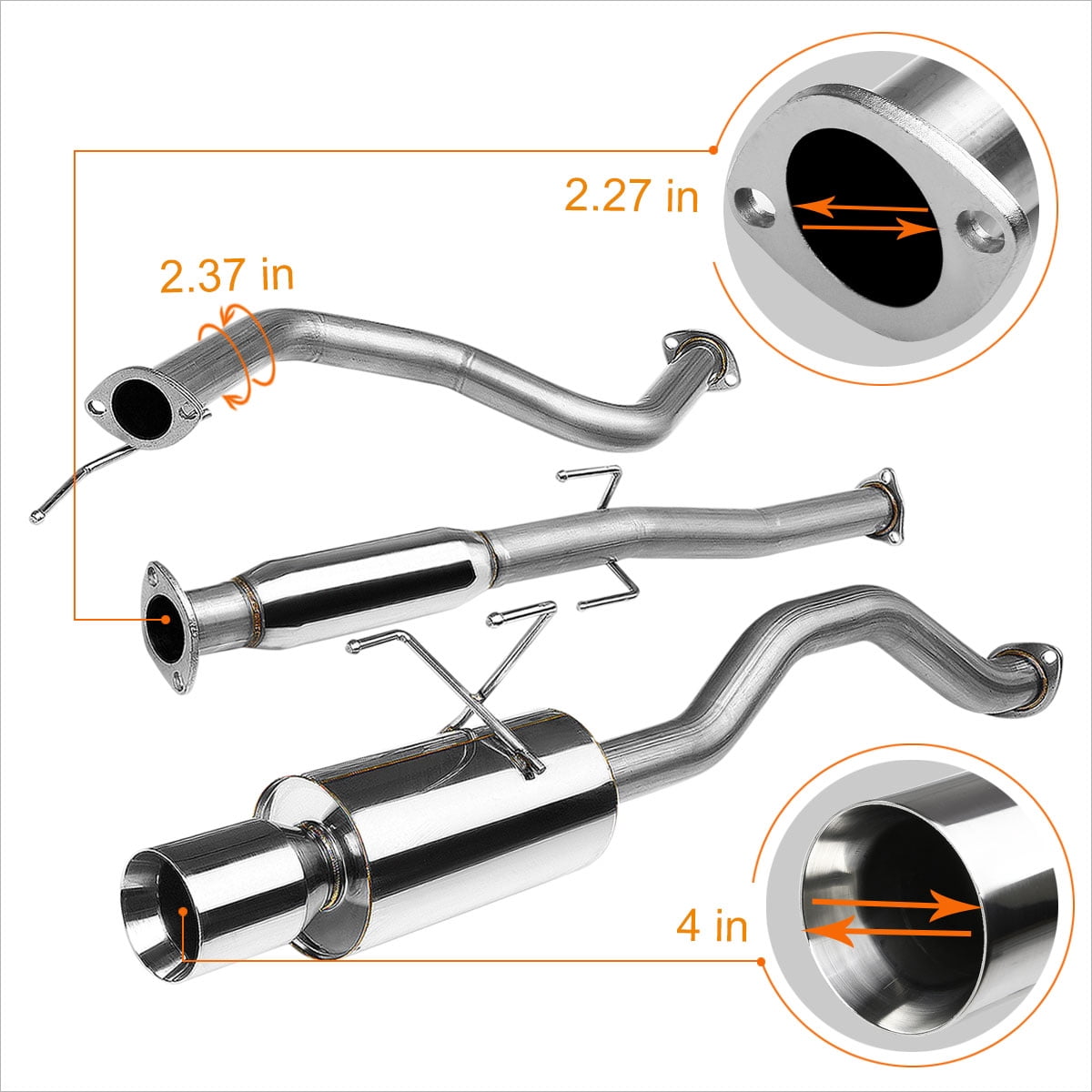 DNA Motoring For 1992-2000 Honda Civic 2DR 4DR 4" Muffler Rolled Tip Catback Exhaust System
