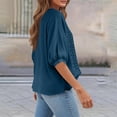 thumbnail image 6 of DENGDENG Embroidered Cotton Linen Tops for Women 3/4 Sleeve Summer Boho Peasant Gauze Blouses Dressy Casual Bohemian Shirts, #03 Navy XXL, 6 of 7