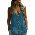thumbnail image 4 of Olyvenn Cotton Linen Tank Tops Sleeveless Shirts for Women Button Down Blouse V Neck Summer Tops Dressy Casual Comfy Loose Work Tees Blue M, 4 of 4