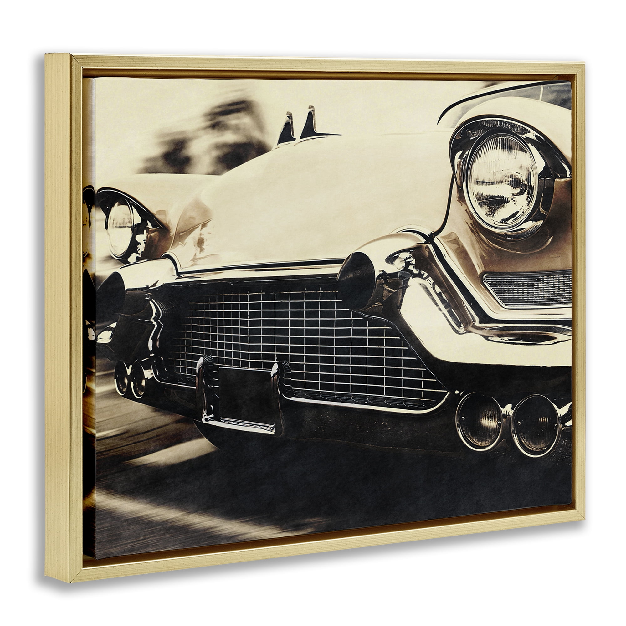 Stupell Industries Vintage Ride Headlights Gold Framed Floater Canvas Wall Art, design by Marcus Prime