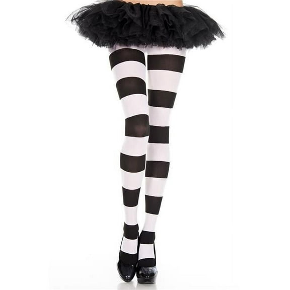 Music Legs Women's 7422-BLACK-WHITE Wide Striped Pantyhose, Black & White