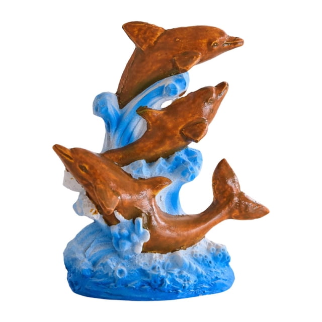 Figura de delfín de resina, escultura de animal marino, adorno costero de escritorio para sala de estar marrón
