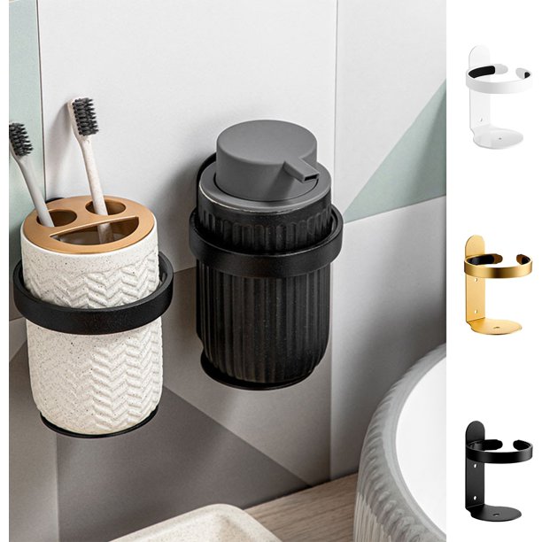 Estante de pared para baño sin agujeros para el hogar, estante para botellas, estante para vasos y cepillos de dientes, soporte colgante de aluminio multifuncional con soporte resistente Akmoler