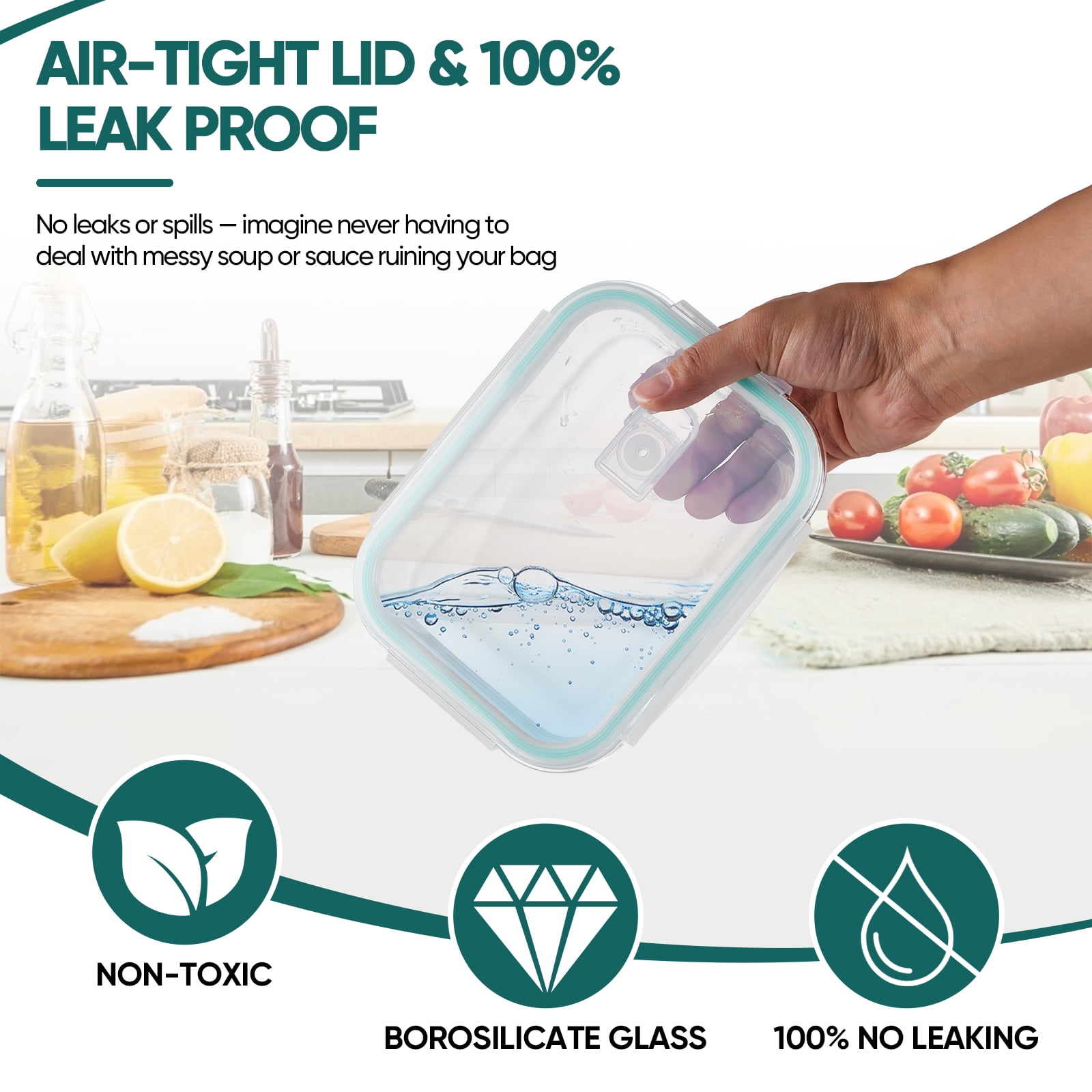 Vesteel 7 Pack Glass Food Storage Containers Set with Airtight Lid, Glass Meal Prep Containers with Vented Lid for Kitchen, BPA-Free Bento Lunch Box , Microwave, Freezer & Dishwasher Safe