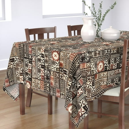 

Cotton Sateen Tablecloth 90 Square - Brown Mudcloth Panpacific Tapa Tiki Aloha Hawaii Fiji Print Custom Table Linens by Spoonflower