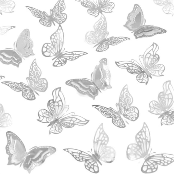 96 Decoraciones de Pared de Mariposas - Pegatinas Metálicas 3D para Fiestas, Bodas y Decoración de Habitaciones, Color Plateado