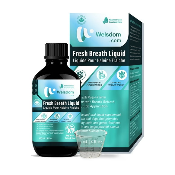 Welsdom Pets Fresh Breath Liquid - 120mL | Dental Care Water Additive for Cats & Dogs | Fights Plaque & Tartar | Freshens Breath & Supports Oral Health | Easy-to-Use Formula