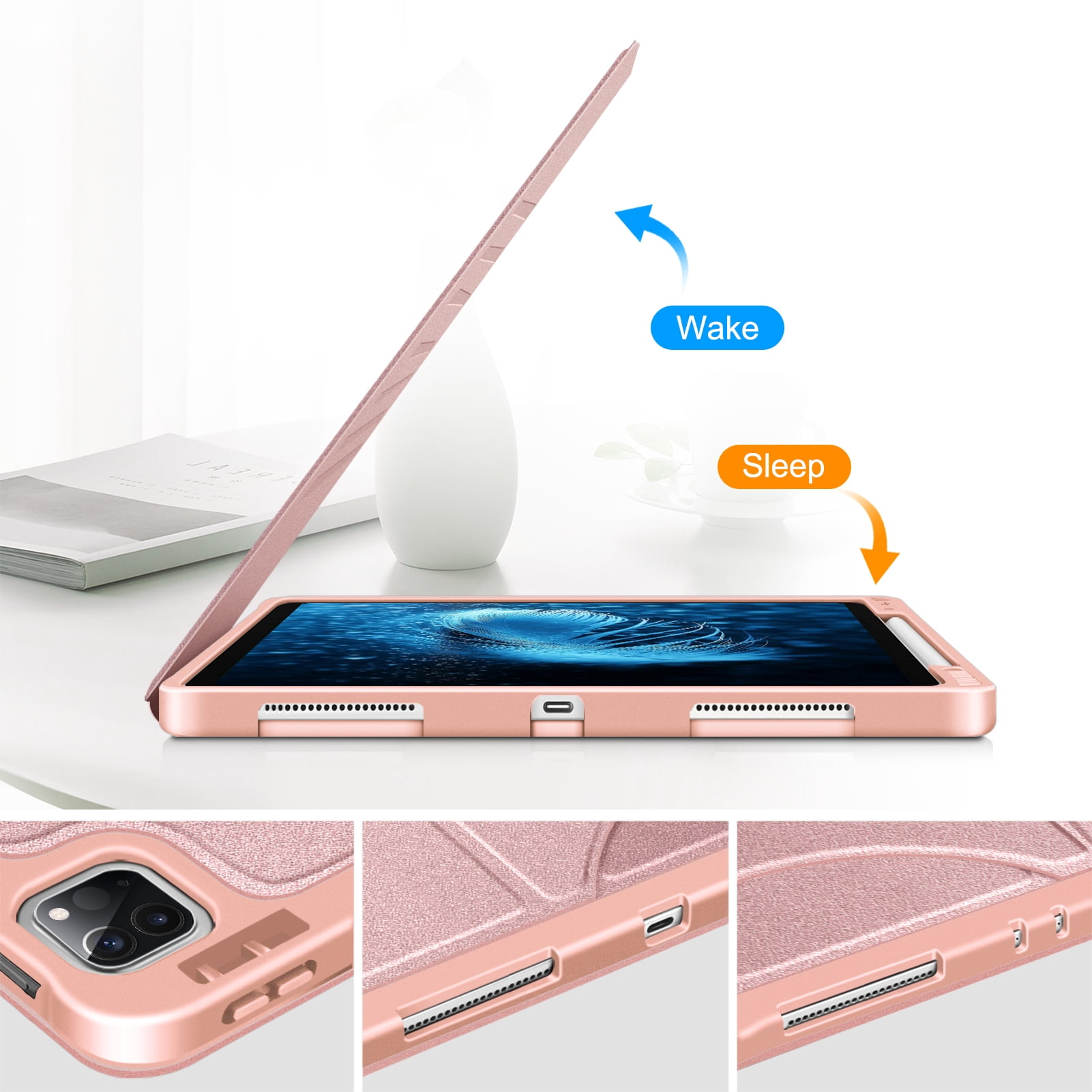 CaseBot Case for iPad Pro 12.9-inch 5th 4th & 3rd Generation (2021/2020/2018) - Shockproof Rugged Magnetic Soft TPU Back Cover w/Pencil Holder