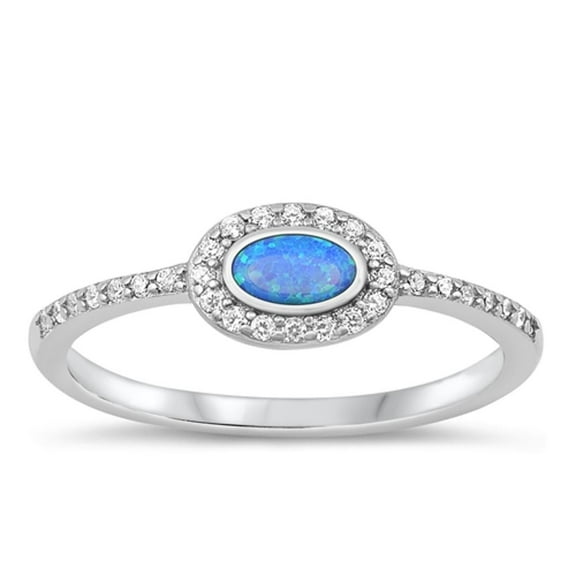 CHOOSE YOUR COLOR White CZ Blue Simulated Opal Ring .925 Sterling Silver Engagement Band Female Size 10