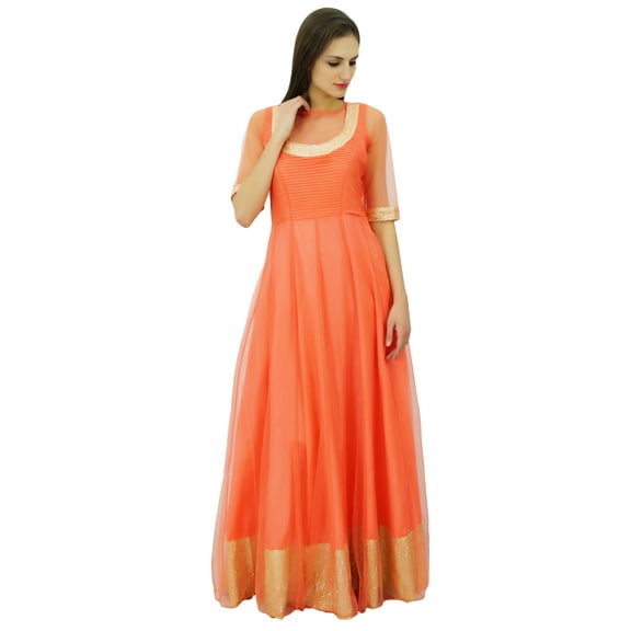 Atasi Floor Length Princess Style Orange Dress Salwar Kameez Suit With Dupatta
