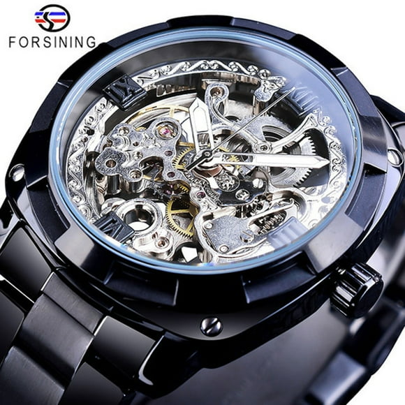 FORSINING Quality Men Skeleton AutFORSINING Men Skeleton Automatic Winding Mechanical Watches Gold Stainless Steel Waterproof Male Wristwatch