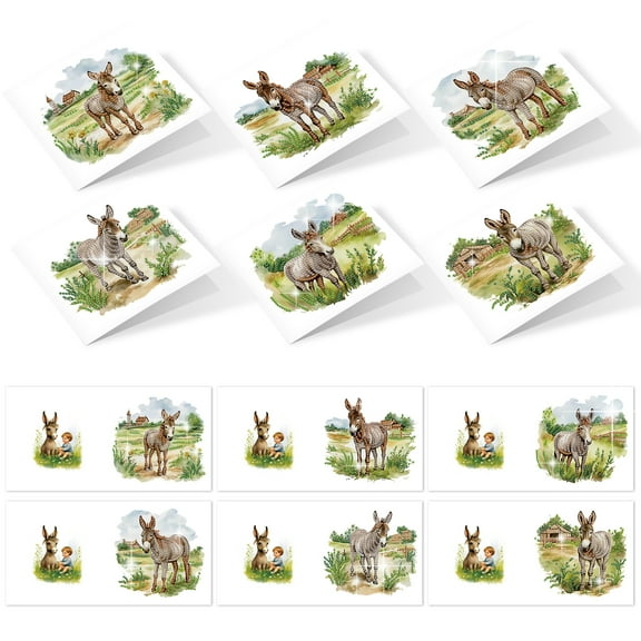 6pcs Diamond Painting Kit Greeting Card, Donkey 5D DIY Diamond Handmade Holiday Greeting Card with Envelope, Christmas Gift Congratulation