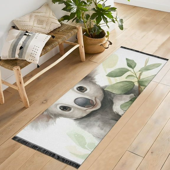 Koala Leaves Grey Runner Rug Machine Washable Area Rugs Carpet Non Slip Entryway Mat for Bedroom Entryway Front Door