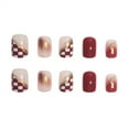 thumbnail image 2 of Fofosbeauty 24pcs Press on False Nails Tips, Square Fake Nails, Square Checkerboard Gold Line, 2 of 7