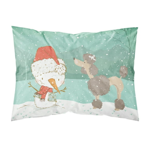 Chocolate Poodle Snowman Christmas Fabric Standard Pillowcase