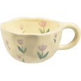 thumbnail image 1 of Taza de cerámica para café, creativa taza de flores para la oficina y el hogar, apta para lavavajillas y microondas, 250 ml (8,5 oz) para café con leche, té y leche (tulipán morado), 1 of 5