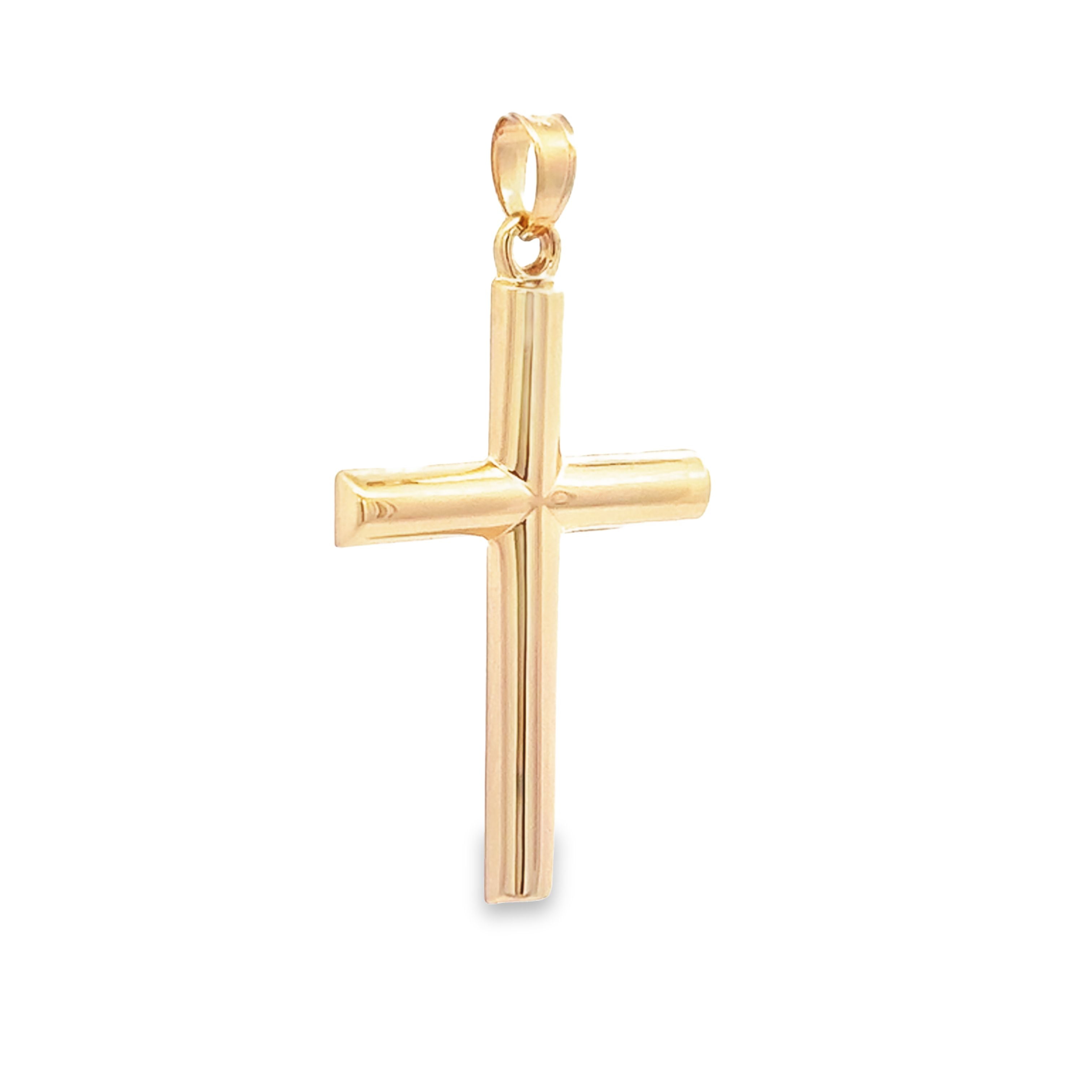 Brilliance Fine Jewelry 14k KT Yellow Gold Large Tube Cross Pendant