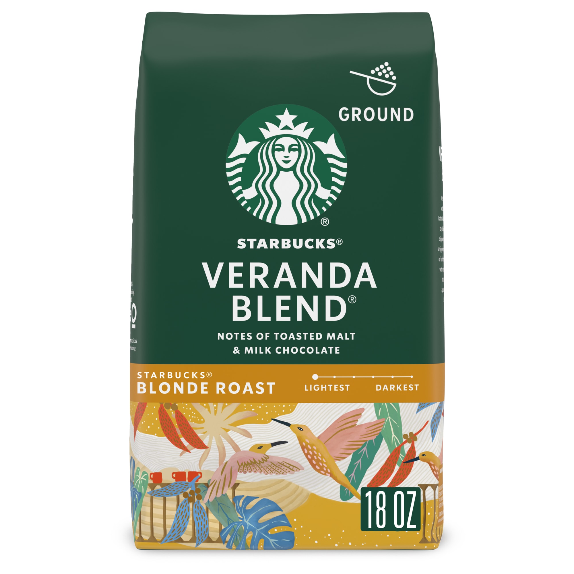 Starbucks Veranda Blend, Ground Coffee, Starbucks Blonde Roast Hot or Iced Coffee, 18 oz