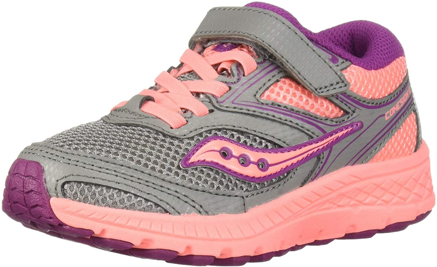 Saucony Girls' Cohesion 12 A/C Sneaker, Grey/Coral, 2.0 Wide US Little ...