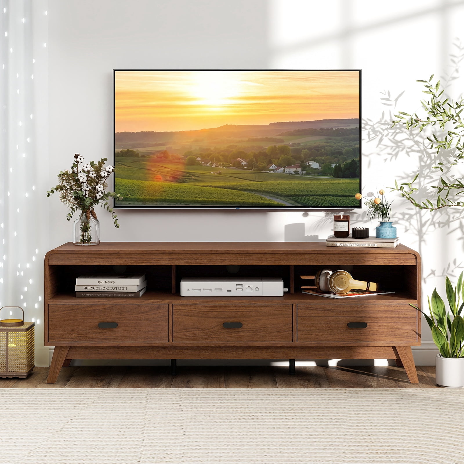 Gymax TV Stand for TVs up to 70'' Mid Century Modern Entertainment Center TV Cabinet