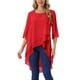 thumbnail image 1 of INSPIRAR CHIC Blusa de Chifón Asimétrica de Cuello Redondo para Mujer con Mangas de 3/4 y Volantes, Alta y Baja, Roja M, 1 of 6