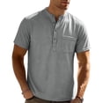 thumbnail image 3 of Men's Short Sleeve T-Shirt With Pocket Quick Dry Summer Top Stand Collar Button Henley Stretch Soft 95 Polyester 5 Spandex Casual Daily Travel Beach Holiday Streetwear Must, 3 of 9