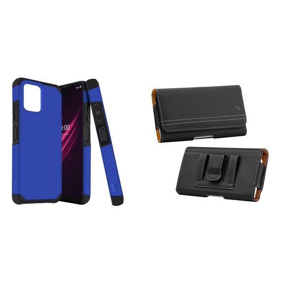 Case and Pouch Bundle for REVVL 6 5G: Dual Layer Slim Case (Classic Blue) and PU Leather Magnetic Belt Holster