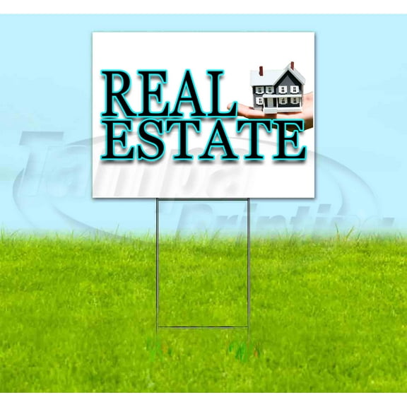 Real Estate (18" x 24") Yard Sign, Includes Metal Step Stake