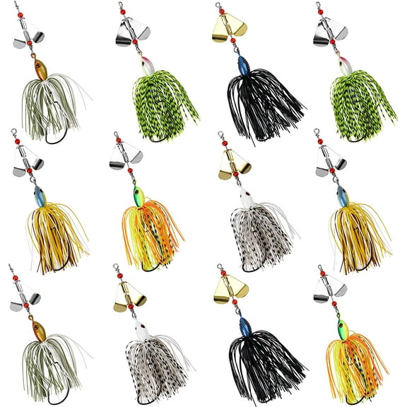 Buzzbait Spinnerbait Fishing Lures Kit Set, 6pcs Bass Fishing Lure Multicolor Bass Trout Salmon Metal Spinner Baits Swim Jigs Freshwater Saltwater Fishing