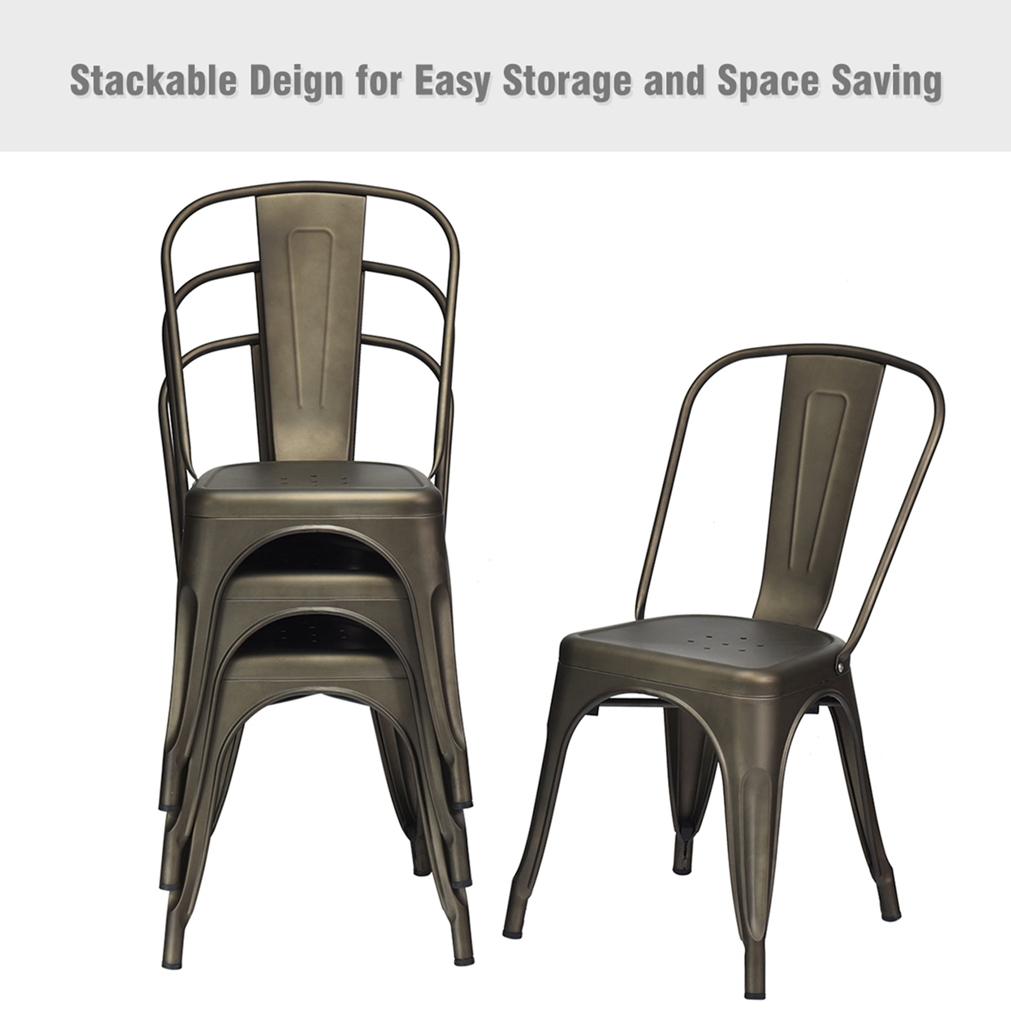 Costway Set of 4 Dining Side Chair Stackable Bistro Cafe Metal Stool Gunmetal