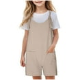 thumbnail image 2 of Gubotare Cute Rompers for Girls Girls Romper Sleeveless Adjustable Tie-Up Strap Short Jumpsuits Summer Clothes Size 5-6T (Khaki,5-6 Years), 2 of 5