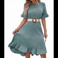 thumbnail image 1 of Vestidos de Mujer de Corta, Cintura Alta, Cuello Redondo, Liso, con Volantes, Gris, Azul, XXL, 1 of 8